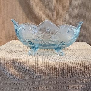 Jeannette Glass Vintage Large Footed Light Blue Bowl